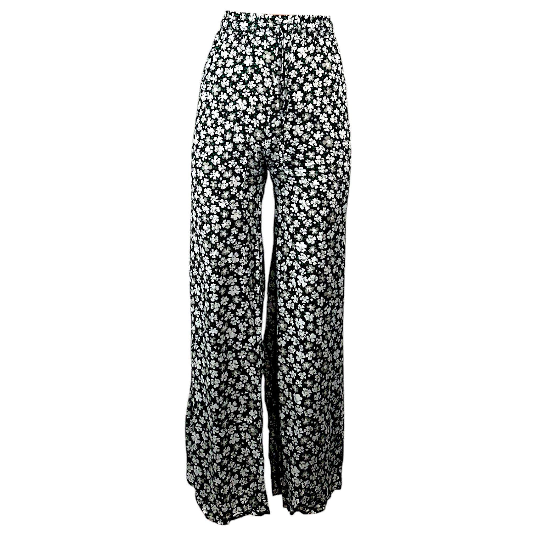 women’s green floral print wide leg lounge palazzo trousers